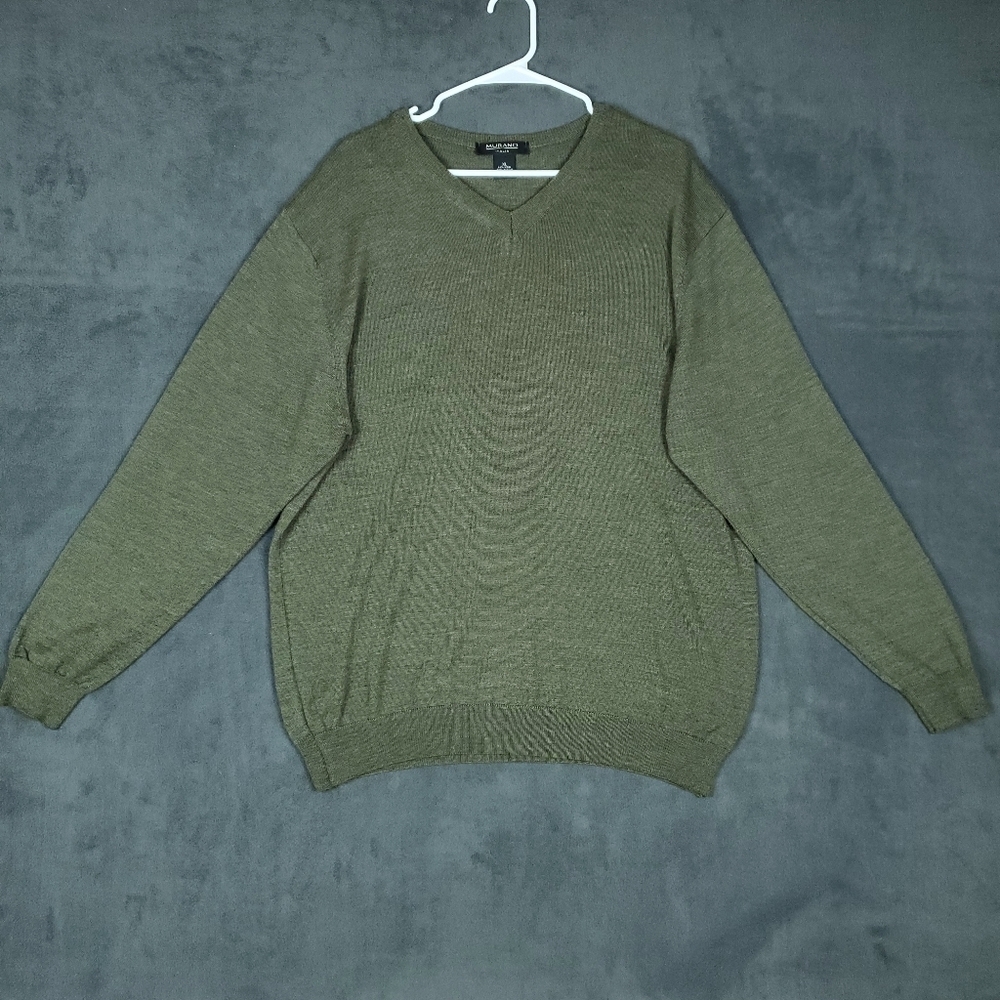 Murano Sweater Mens XL Green V-Neck Wool Blend Knit Pullover Made In Italy